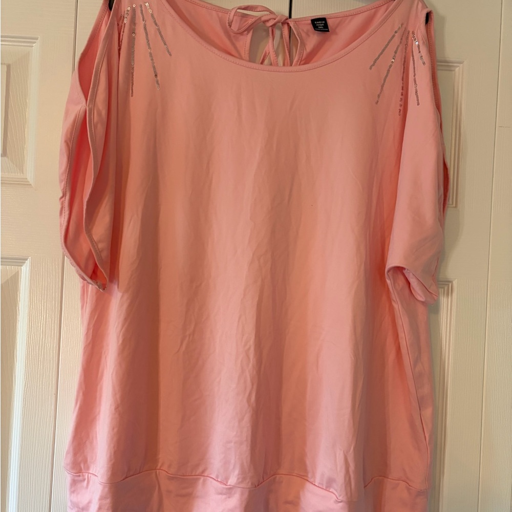 SHEIN Pink Cold-Shoulder Sequin-Trim Pullover Top
